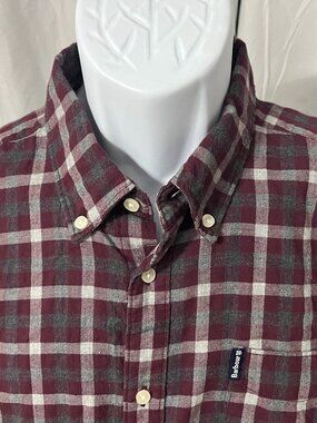 👔 Barbour Men's Lightweight Flannel Shirt M Burgundy Gray White 🌿